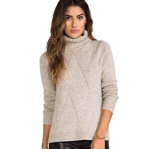 Vince Traveling Ribbed Turtleneck Sweater Women L Oakmeal Wool Alpaca Blend $449